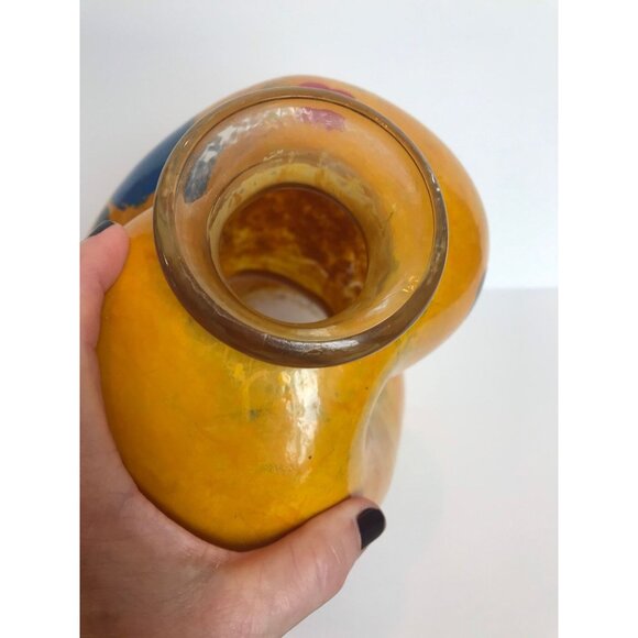 Vtg 1990's Large Hand Painted From The Inside Yellow Bulbous Vase Abstract - Picture 4 of 10